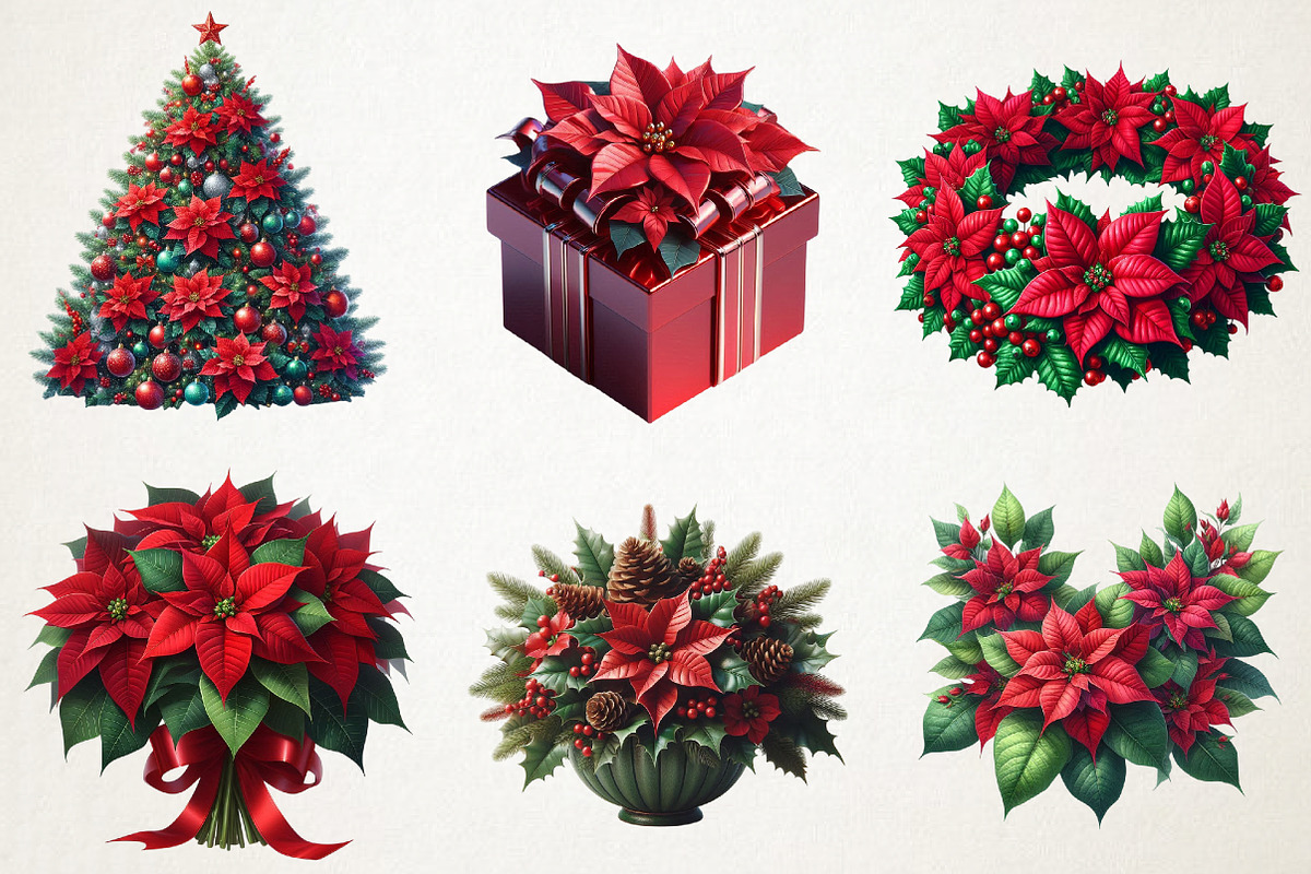 Poinsettia Christmas Watercolor Art, an Illustration by RobertsArt (Photo 7 of 7)