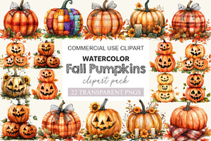 Fall Halloween Pumpkins Clipart, a Work Illustration by cherrydesign