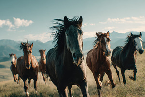 Running horses in a wide field, a Photo by Beautiful things