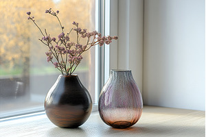 Two Glass Vases with Dried Purple, a Background Photo by Lermont51