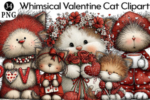 Whimsical Valentine Cat Clipart, an Illustration by Daily.Designs