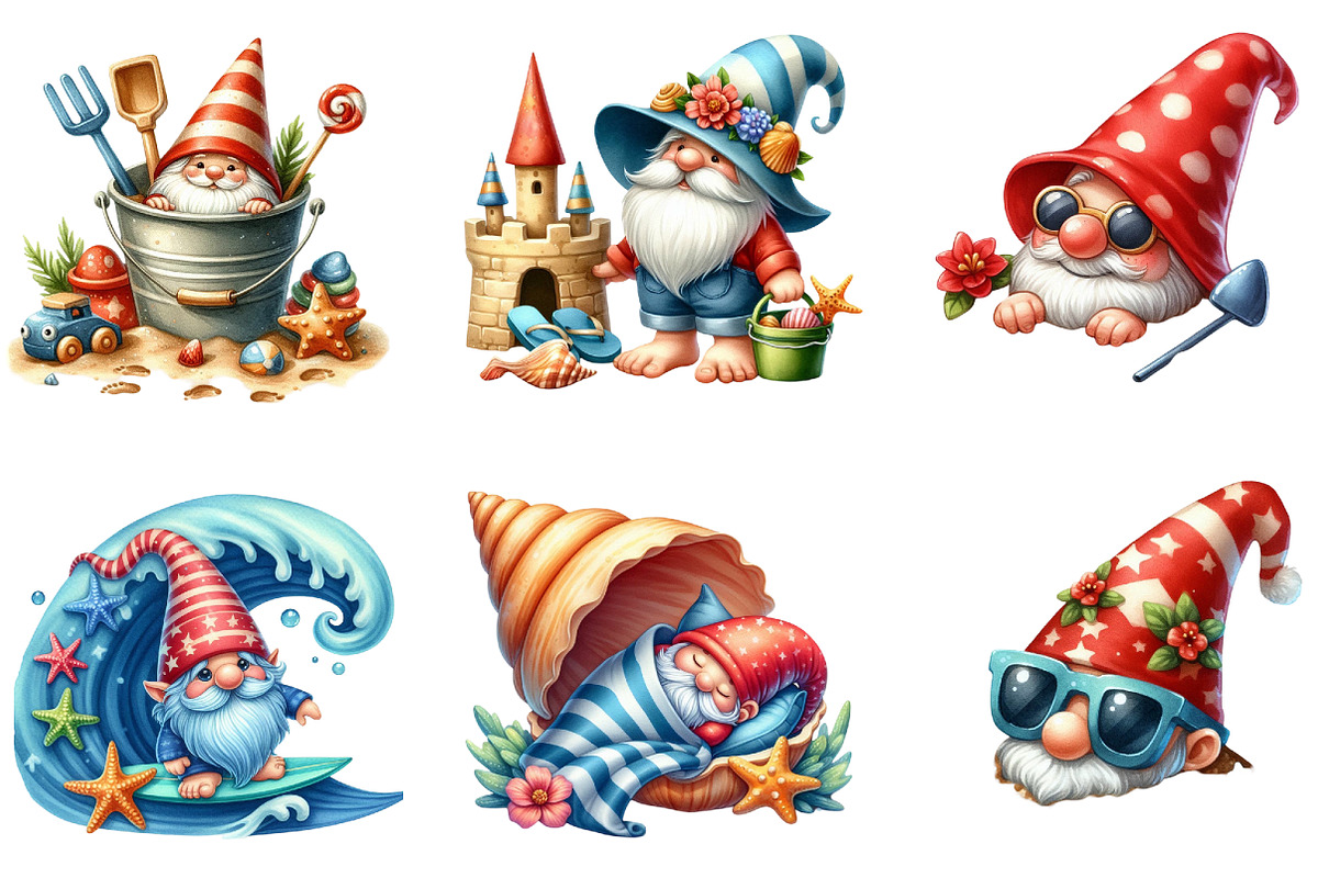 Summer Vacation Gnomes Beach Clipart, a Seasonal Illustration by DreamArtGraphic (Photo 3 of 4)