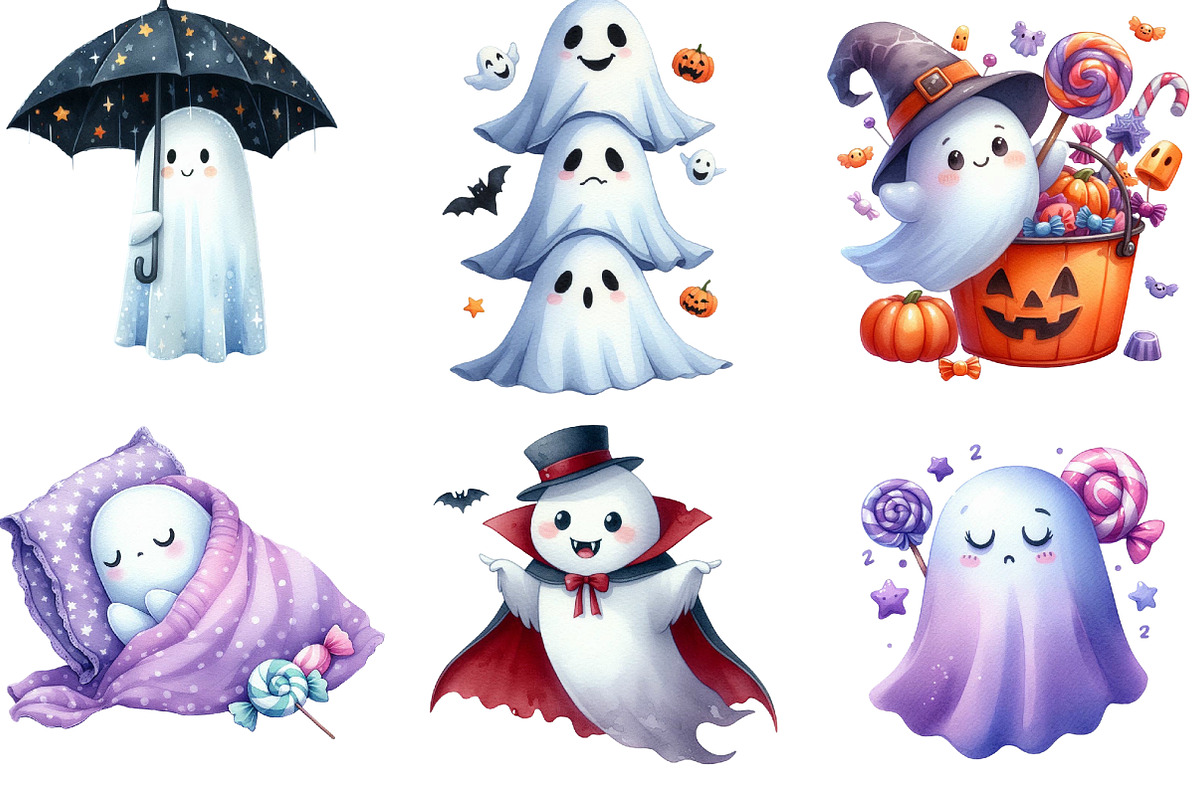 Watercolor Halloween Ghost Clipart, an Illustration by DreamArtGraphic (Photo 4 of 5)