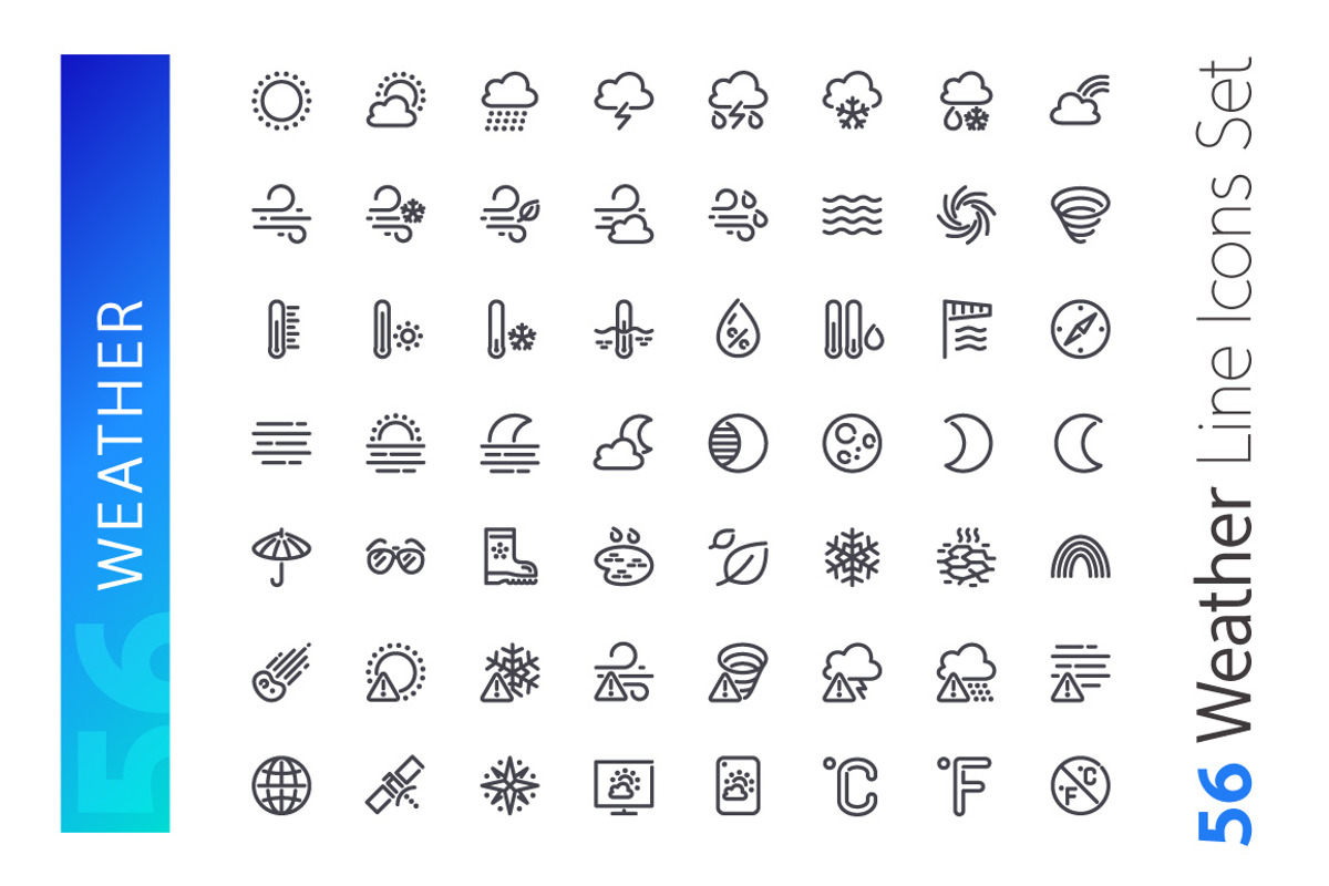 Weather Line Icons Set, an Outline Icon by Voysla's Shop (Photo 2 of 4)