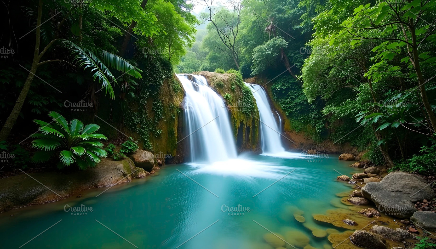 Tropical Rainforest Waterfall With N, a Photo by LOGOCREATIVE