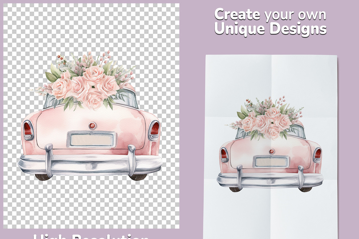 Wedding Car PNG Clipart Bundle, a Decorative Illustration by Digital Dreamscaping (Photo 2 of 10)