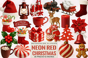 Chic Neon Red Christmas Clipart Bund, an Illustration by SVGArt