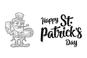 Leprechaun holding beer glass and, an Object Illustration by MoreVector