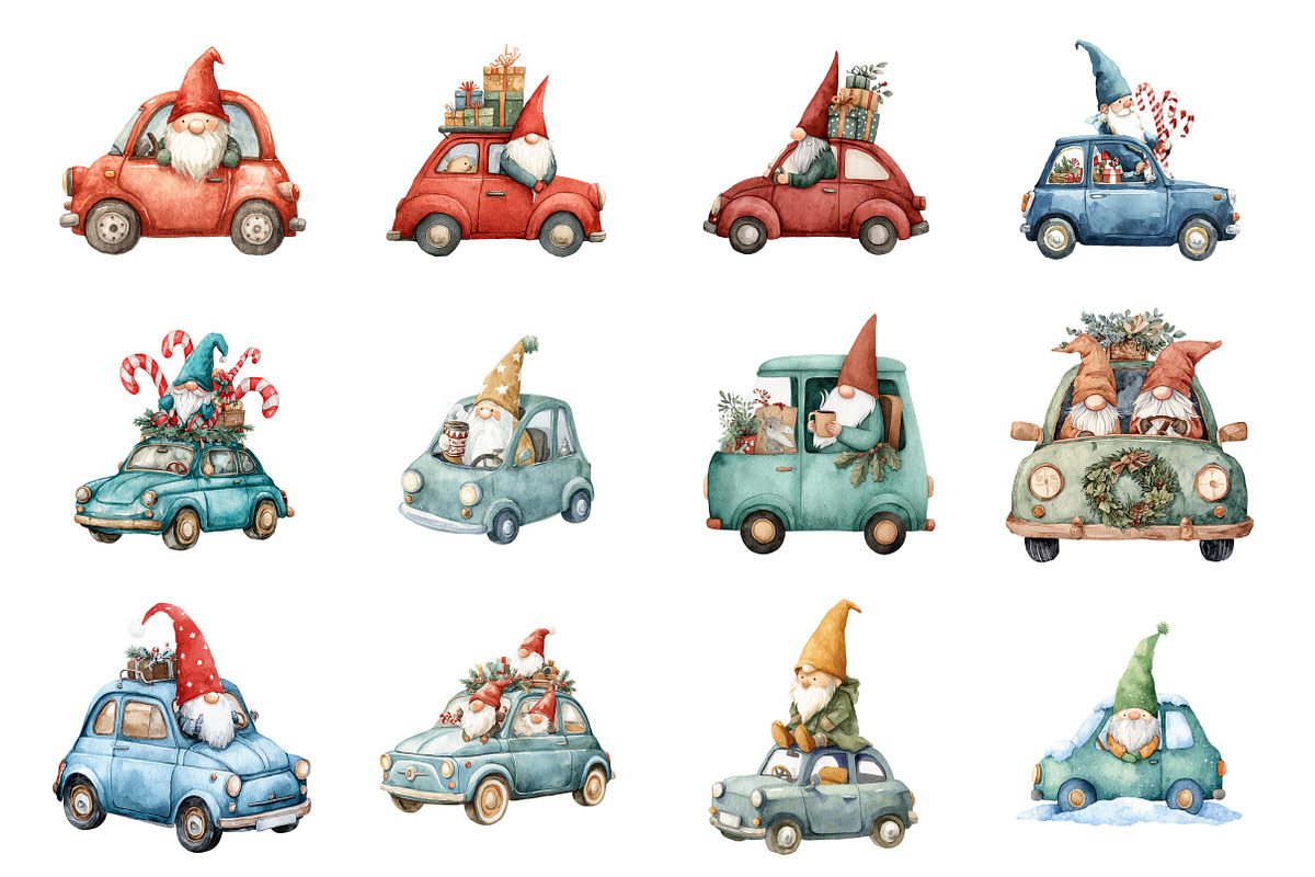 Christmas Gnome Car Clipart, an Illustration by Design Market (Photo 2 of 3)