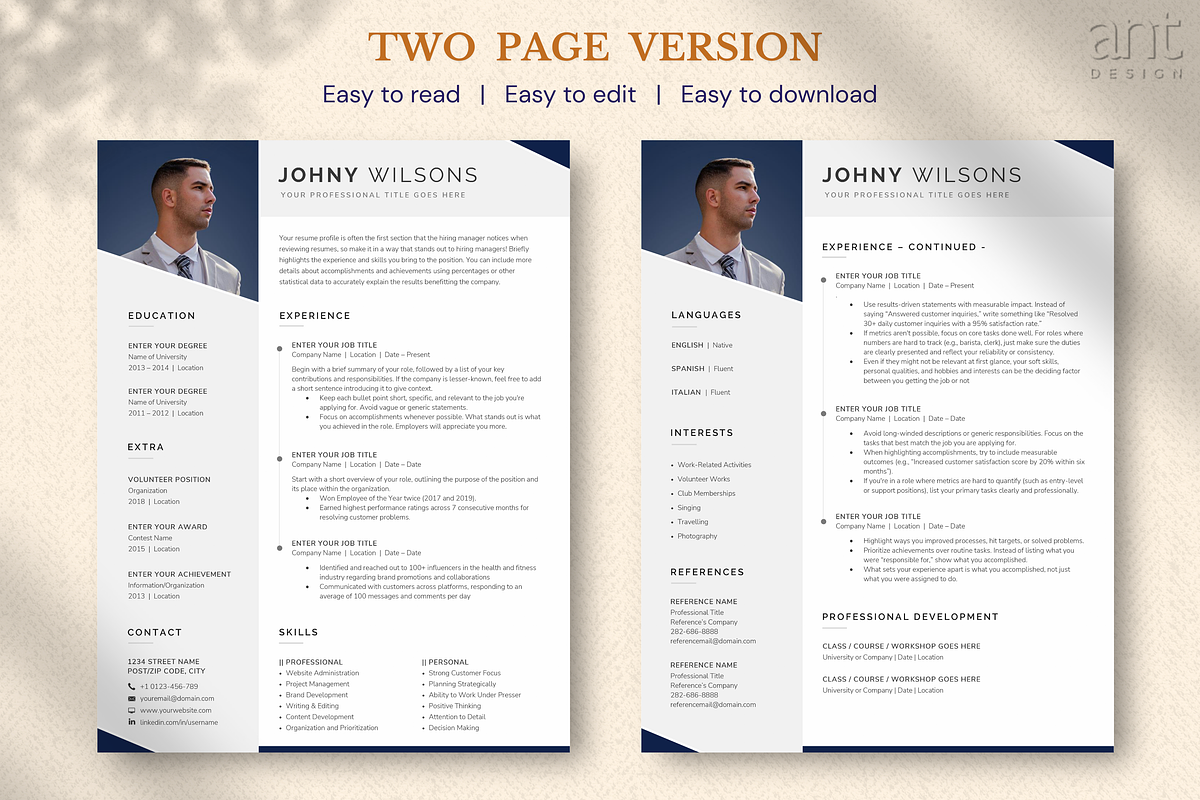 Modern Resume Template - The Wilsons preview 3