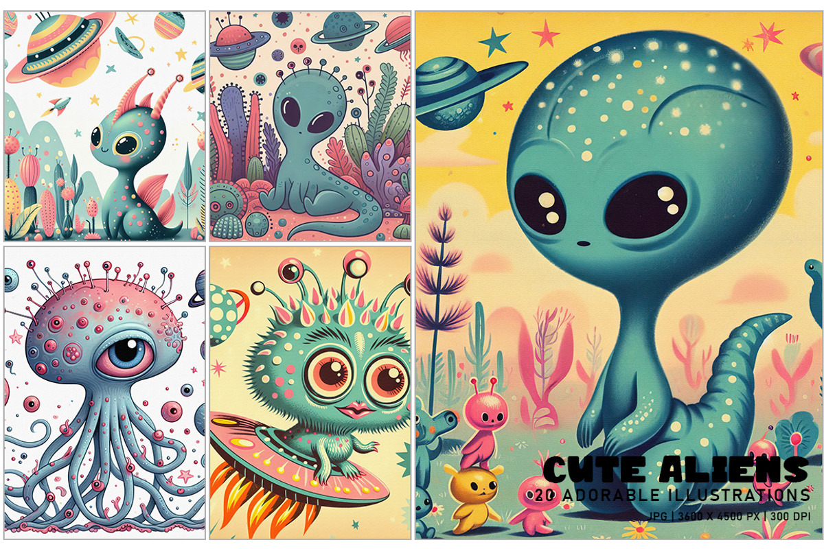 Cute Aliens, a Decorative Illustration by Digital Art Creations (Photo 3 of 7)