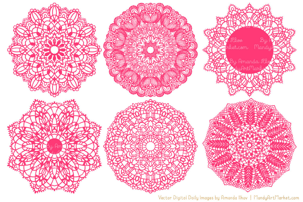 Hot Pink Lace Doilies, Doily Clipart, an Illustration by Amanda Ilkov (Photo 3 of 4)