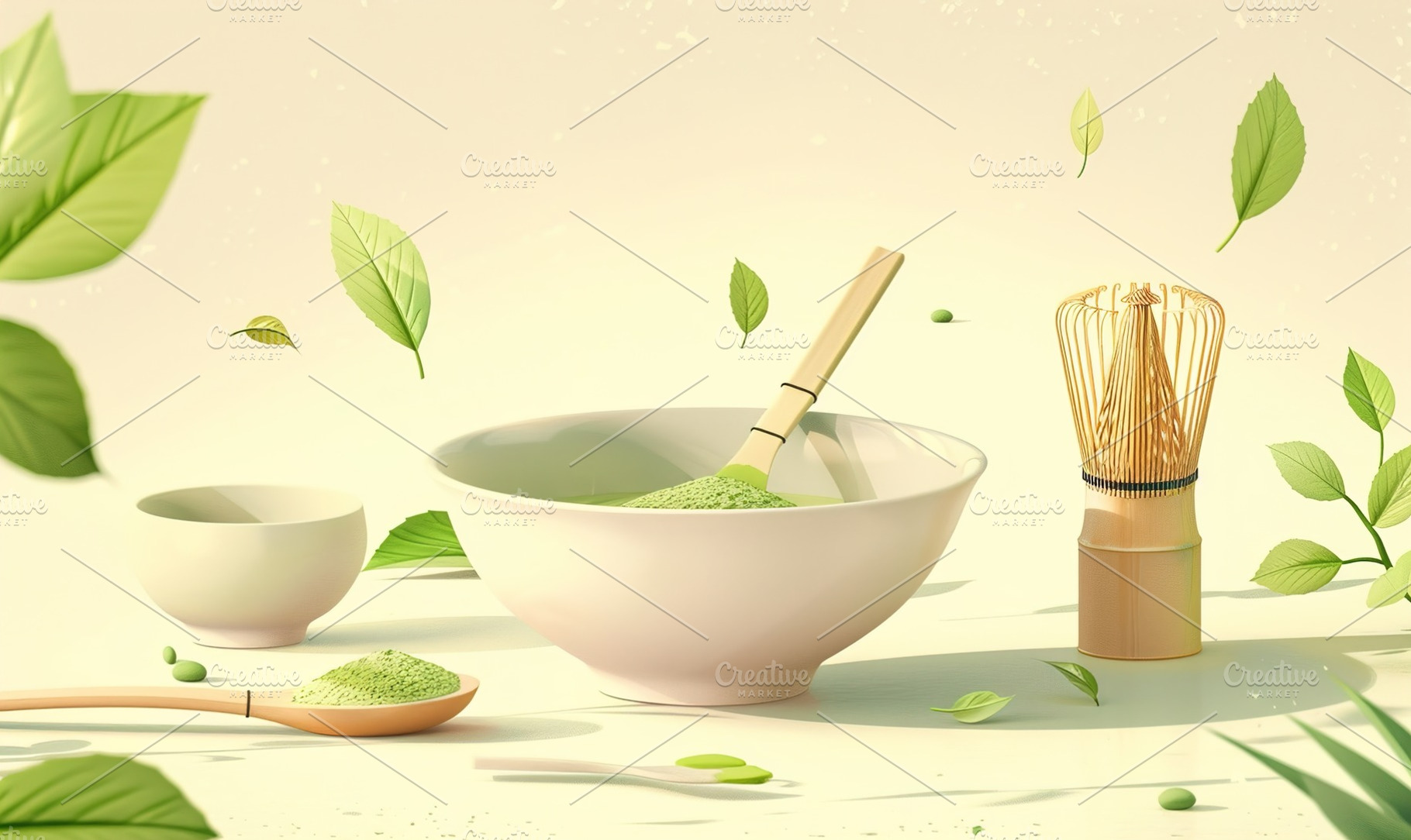 White bowl matcha powder and the ele, a Background Photo by Maylianaw28