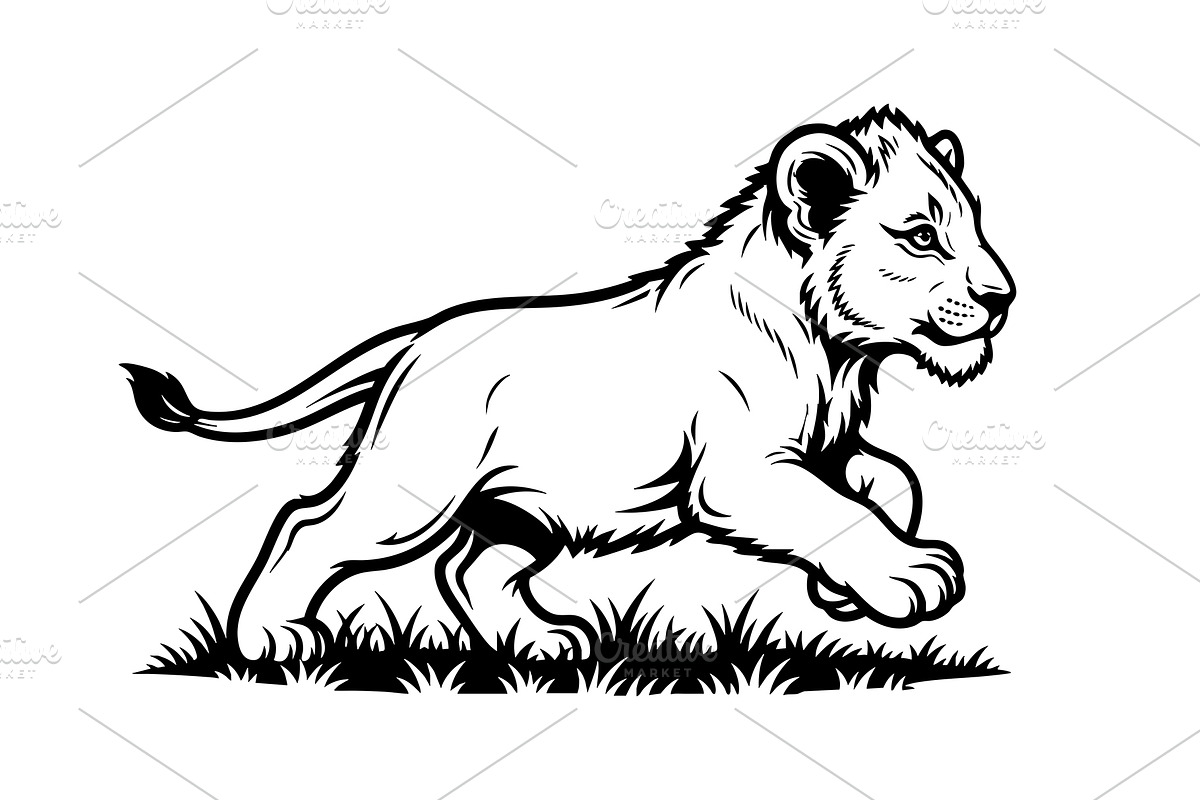 Vector of lion cub running playfully, an Animal Illustration by yod67
