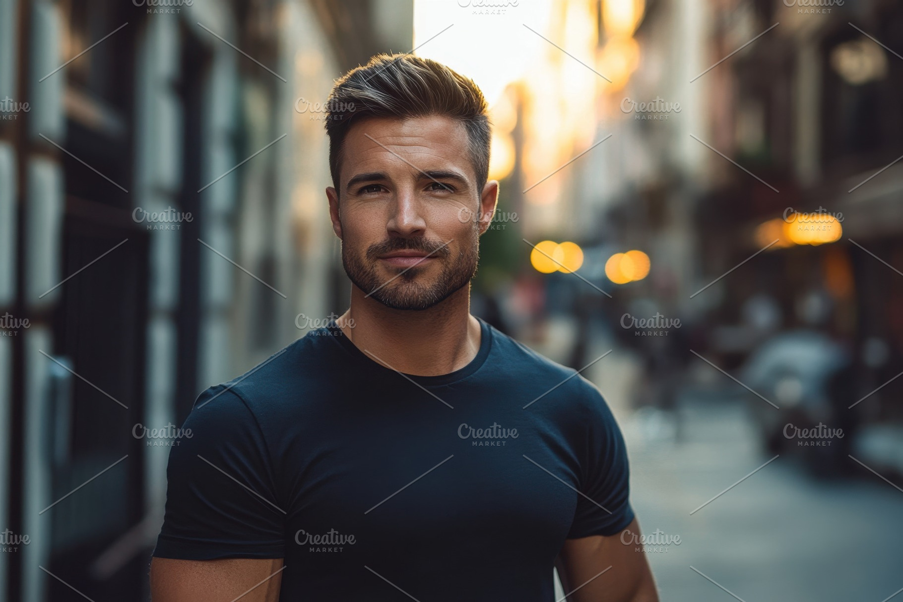 Handsome man in a black t-shirt, a Photo by Pavel_design