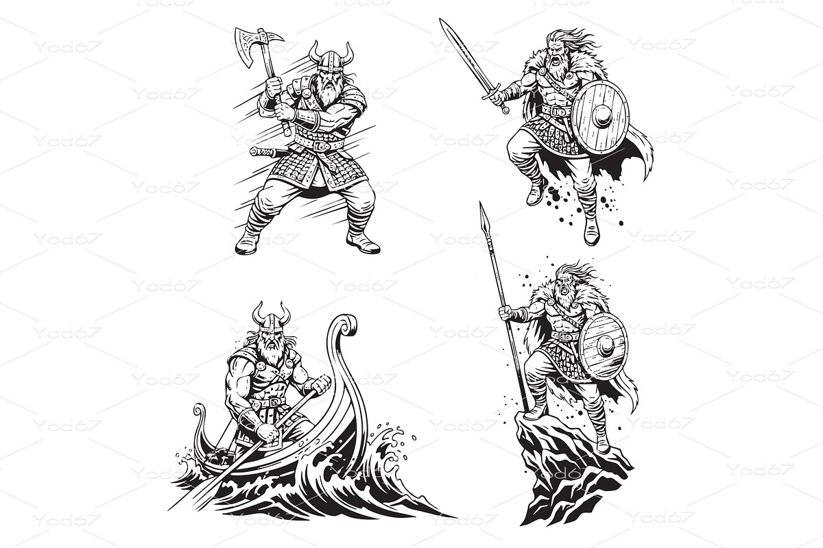 Set of dynamic Viking warrior, a Person Illustration by yod67