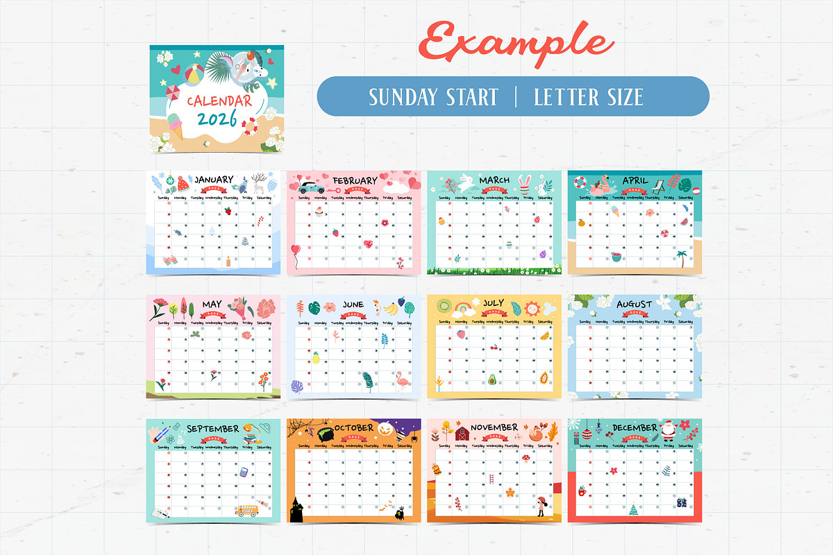 cute calendar for kid design, a Print Template by Piixypeach (Photo 5 of 10)