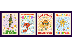 Retro hippie groovy characters, a Food Illustration by Buch&Bee