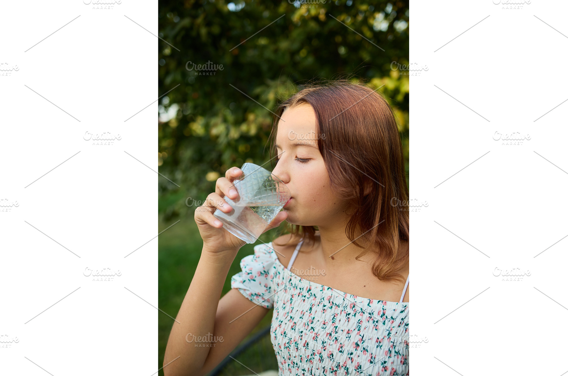 Girl drinks clear water from glass, a Nature Photo by IlliaBondarPhotography