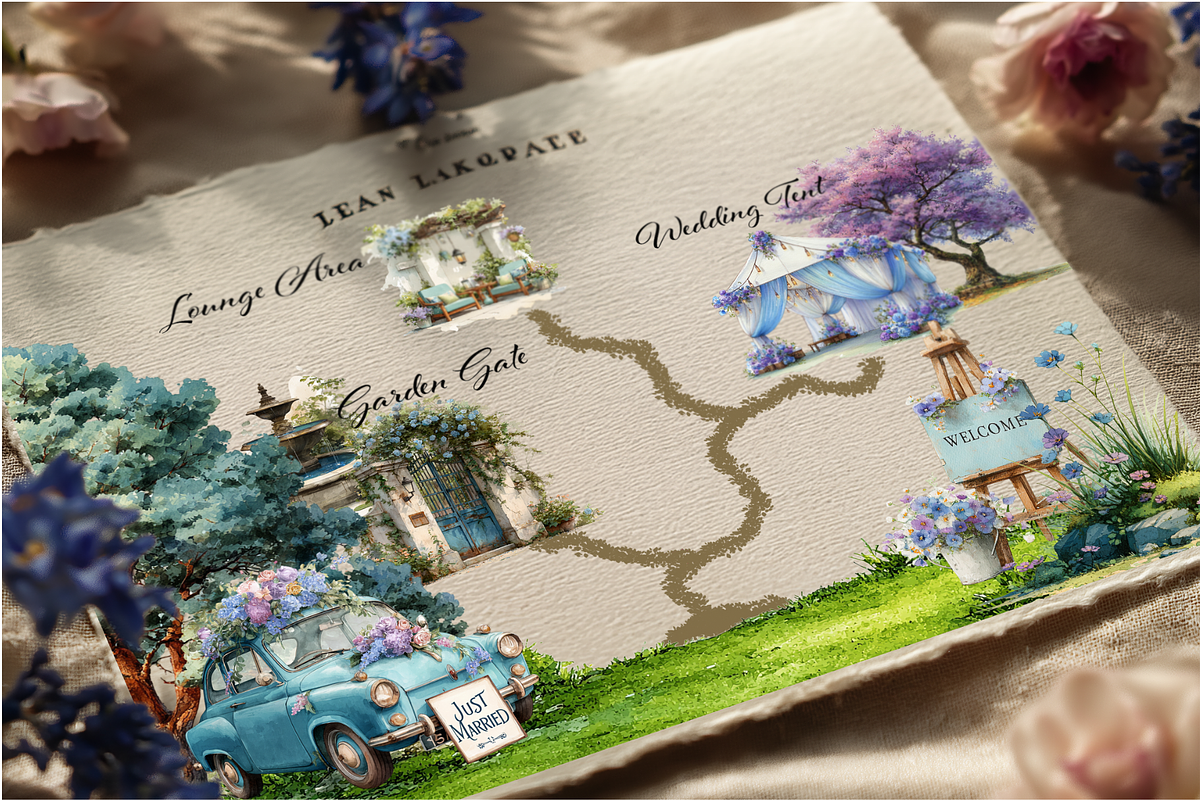 Secret Garden Wedding Map Elements, an Illustration by Loony Dream Designs (Photo 2 of 8)