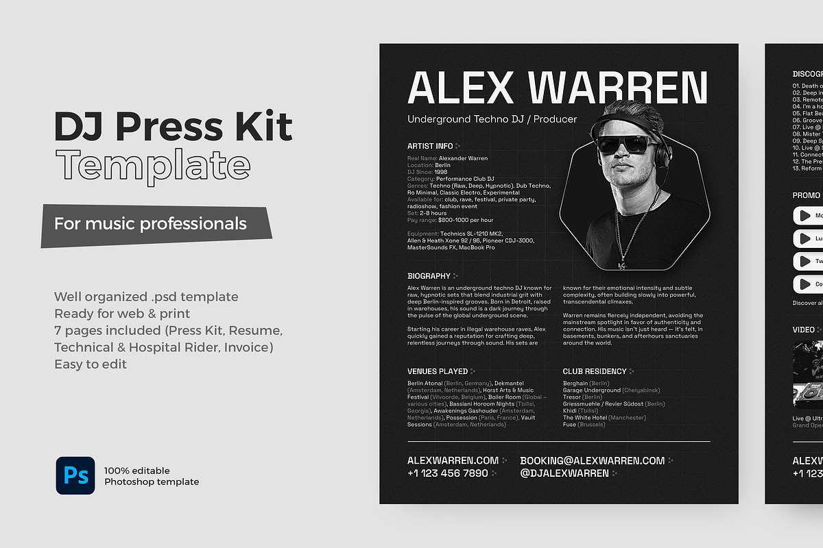Dark DJ Press Kit / EPK Template