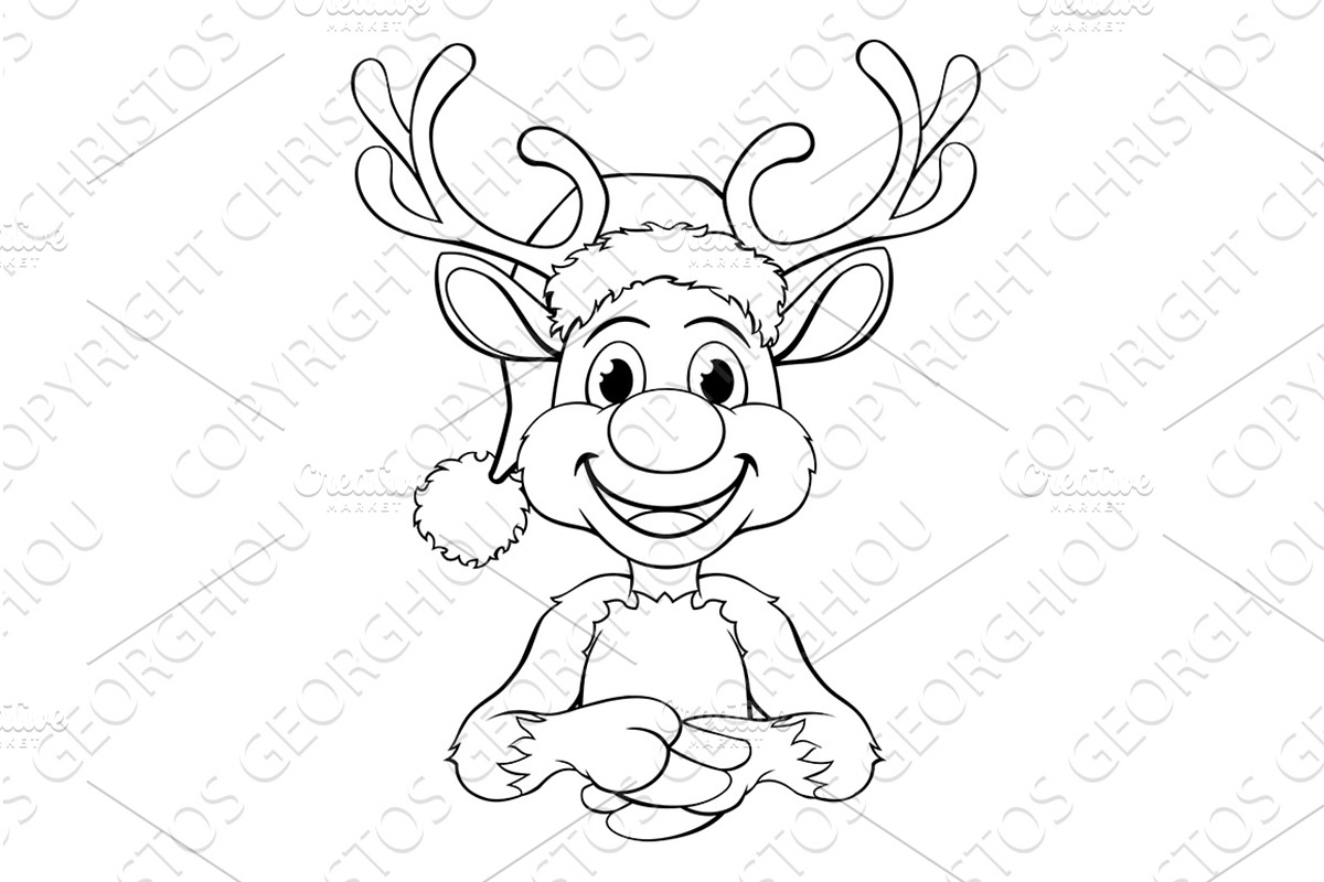 Cartoon Reindeer in Santa Hat, an Illustration by Christos Georghiou