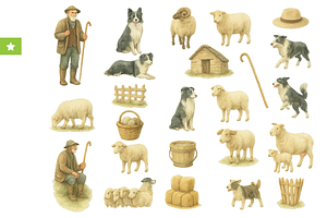 Vintage Shepherd Farm Illustration, an Animal Illustration by RT Studio