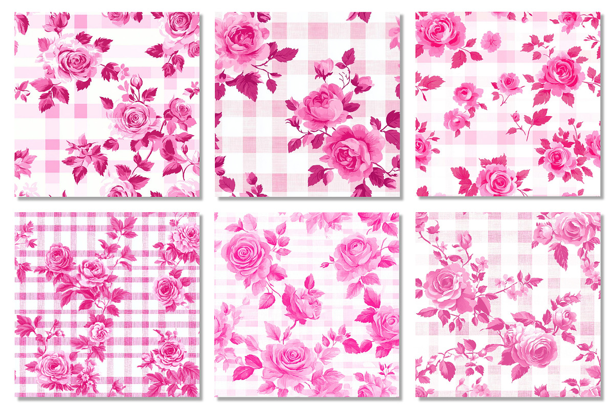 Pink Floral Gingham Seamless Pattern, a Texture Graphic by Dream Creation (Photo 2 of 5)