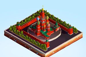 Cartoon Lowpoly Kremlin Landmark