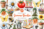 Summer Garden Watercolor Clipart, an Illustration by SinaCreation (Thumbnail 1 of 5)