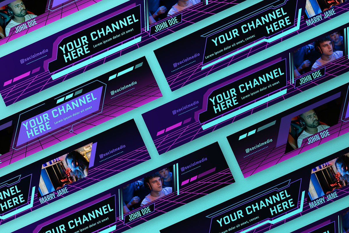 Synthwave Gamers Youtube Cover, a Social Media Template by graphicook (Photo 3 of 3)