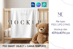 Baby Blanket Mockup 30x40 Canva PSD, a Household Mockup by Mie Mockup Studio