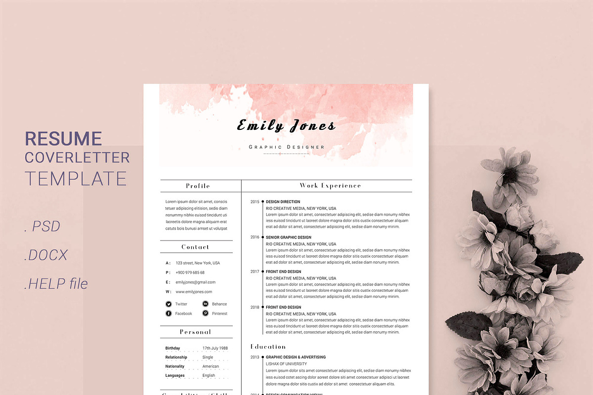 Water Color CV-Resume Tempalate *C, a Resume Template by Showy68 Template (Photo 2 of 3)