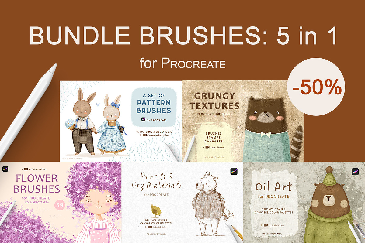 Bundle Brushes 5 in 1 for Procreate