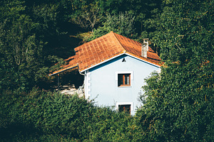 Blue rural house in greenery, an Architecture Photo by SkyNext