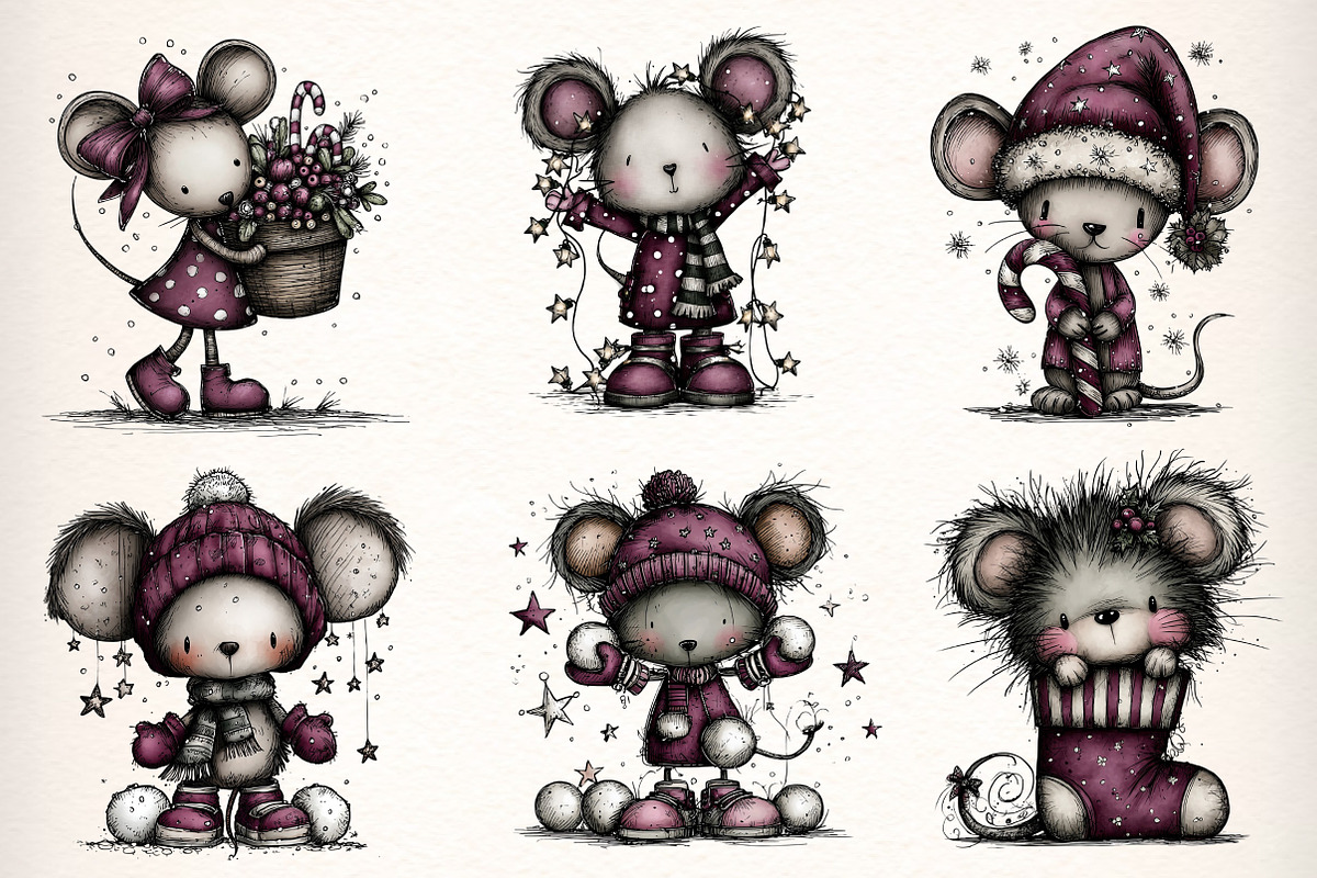 Whimsical Christmas Mouse Clipart, an Illustration by Dream Creation (Photo 3 of 7)