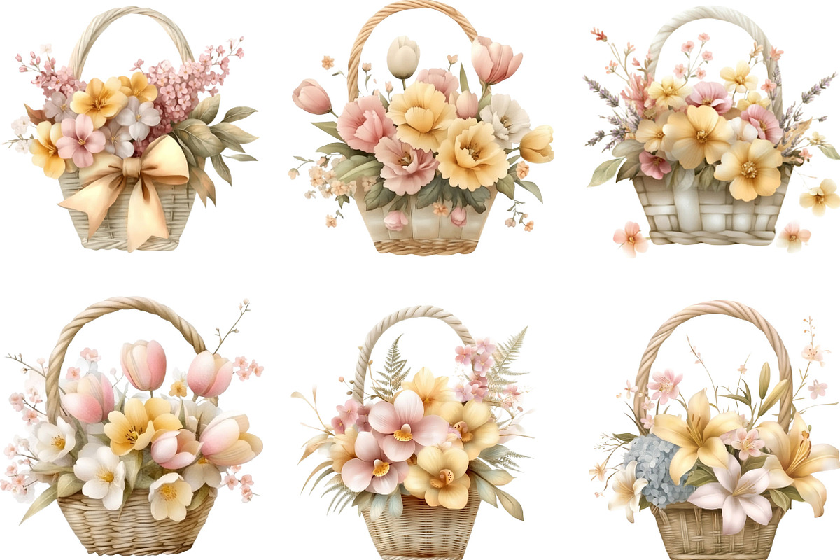 Watercolor Spring Flower Basket, an Illustration by Designking (Photo 2 of 5)