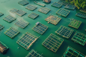 Aerial view of lobster feeding farms, a Photo by Pavel_design