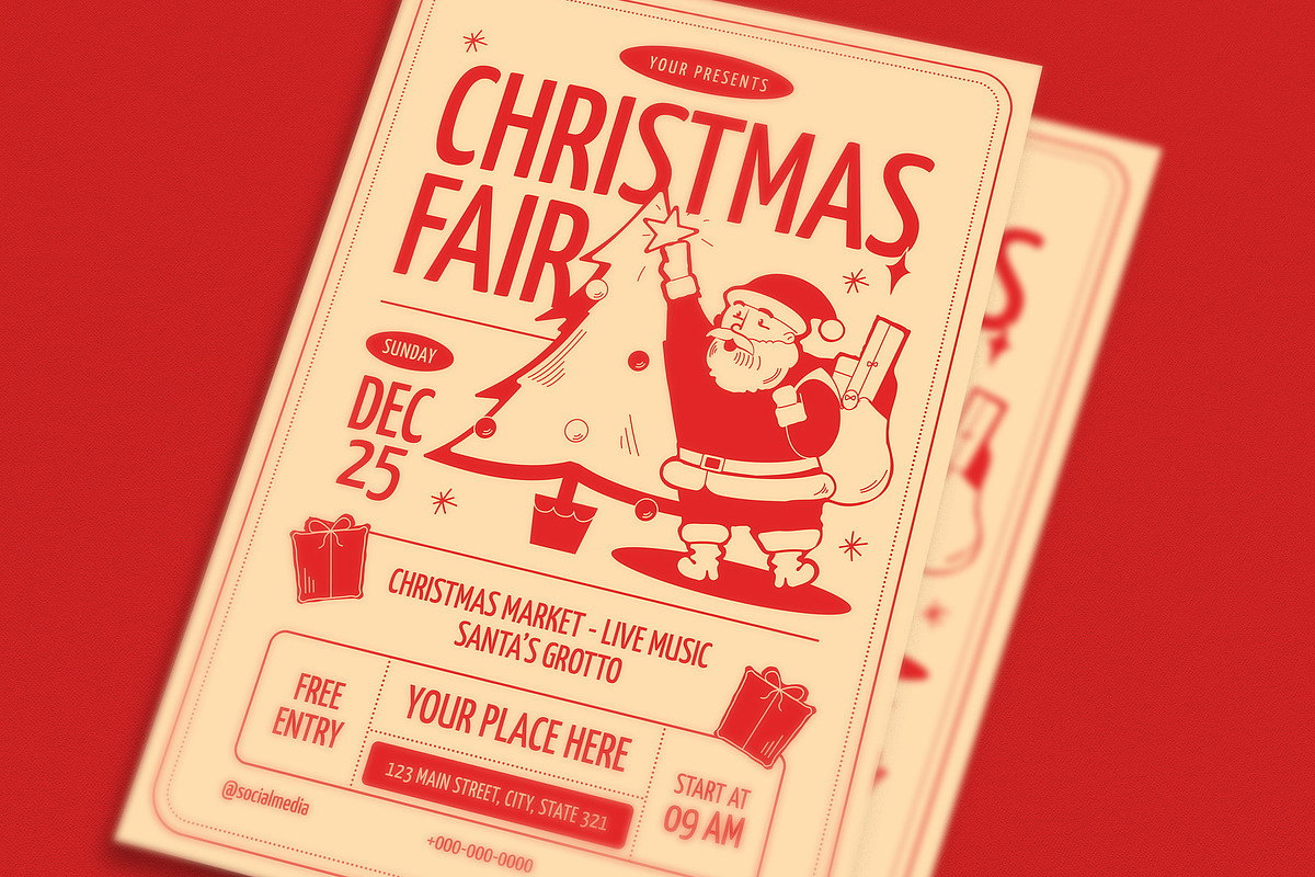 Red Vintage Christmas Fair  Flyer, a Flyer Template by VectorVactory (Photo 3 of 3)