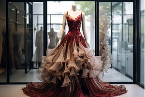 Elegant red evening gown on display, a Beauty & Fashion Photo by Ylivdesign