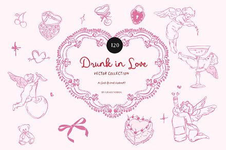 Valentine's day Hand Drawn Line art, an Object Graphic by Grace Noboa Illustrations