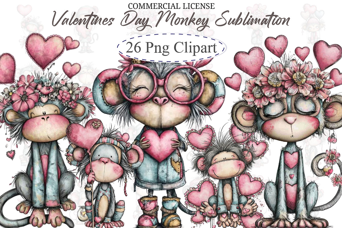 Valentines Day Monkey Sublimation, an Illustration by designcity5 (Photo 1 of 5)
