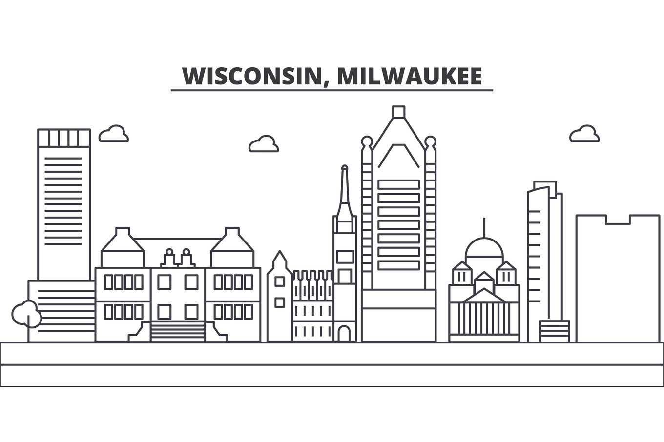 Wisconsin, Milwaukee City architecture line skyline illustration ...