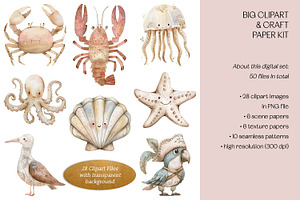 Ocean Pirates Clipart & Paper Set