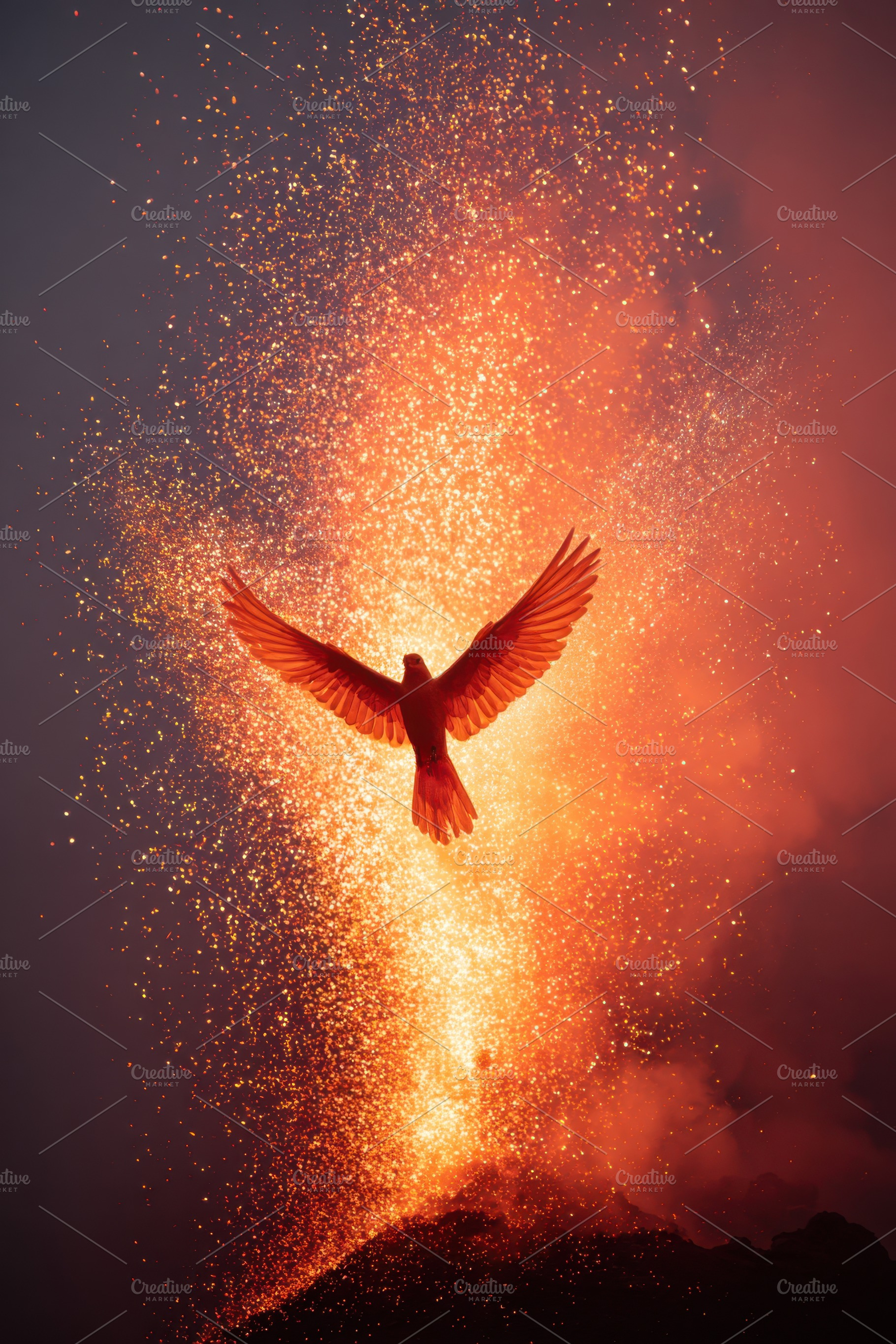 Glowing phoenix rising in a mystical landscape, an Animal Photo by AlyaAnd