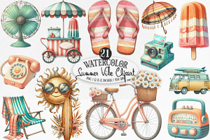 Watercolor Summer Vibe Clipart, an Illustration by Designking