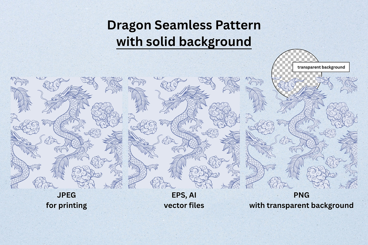 Pale Blue Chinese Dragon in Clouds, a Pattern Graphic by ilonitta (Photo 6 of 9)