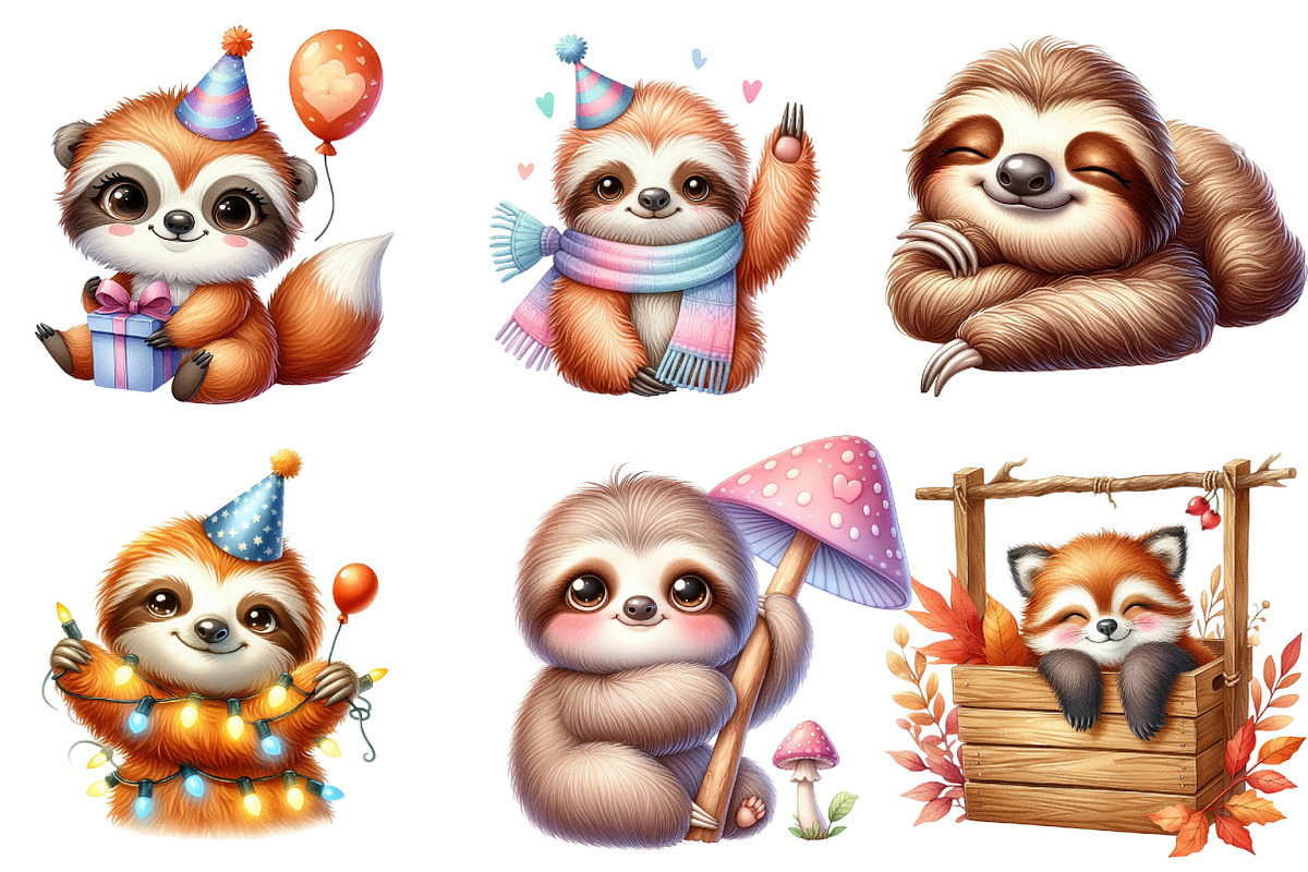 Sloth Watercolor Animal Clipart, an Illustration by Watercolor design (Photo 2 of 4)