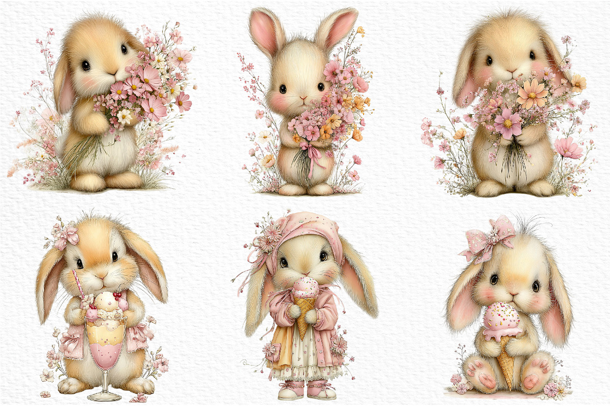 Whimsical Summer Rabbits Clipart, an Illustration by Craft Nest (Photo 3 of 12)