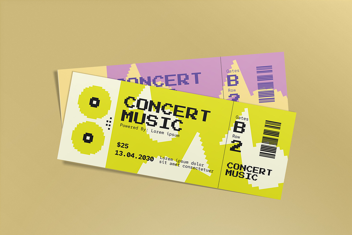 Pixel Art Music Concert Ticket, a Card Template by graphicook (Photo 1 of 3)